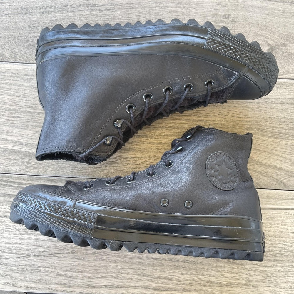 Converse Chuck Taylor All Star Shoes Womens Size 10 Leather Faux Fur Winter Warm - Picture 11 of 14